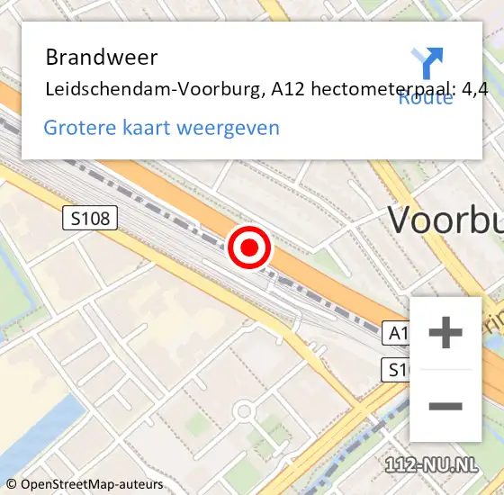 Locatie op kaart van de 112 melding: Brandweer Leidschendam-Voorburg, A12 hectometerpaal: 4,4 op 18 november 2024 08:16