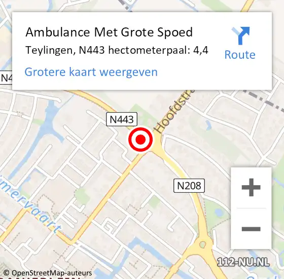 Locatie op kaart van de 112 melding: Ambulance Met Grote Spoed Naar Teylingen, N443 hectometerpaal: 4,4 op 18 november 2024 08:54