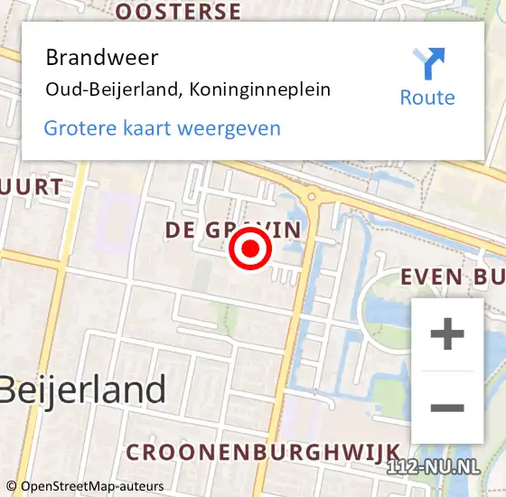 Locatie op kaart van de 112 melding: Brandweer Oud-Beijerland, Koninginneplein op 18 november 2024 09:18