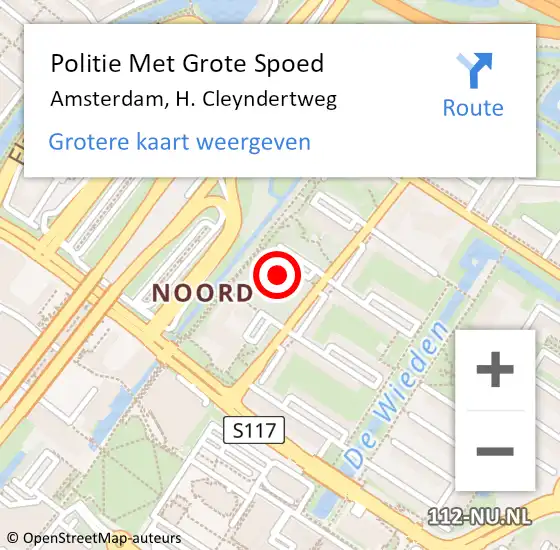 Locatie op kaart van de 112 melding: Politie Met Grote Spoed Naar Amsterdam, H. Cleyndertweg op 18 november 2024 09:40