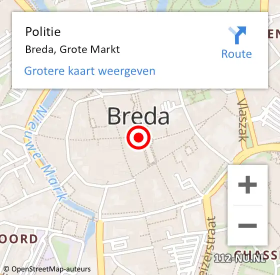 Locatie op kaart van de 112 melding: Politie Breda, Grote Markt op 18 november 2024 09:51