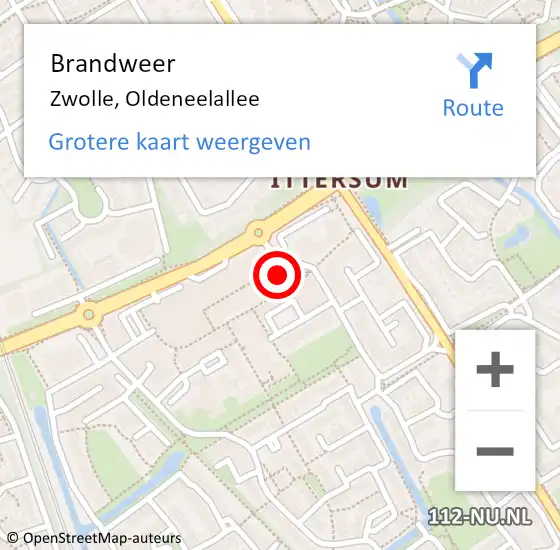 Locatie op kaart van de 112 melding: Brandweer Zwolle, Oldeneelallee op 18 november 2024 09:58