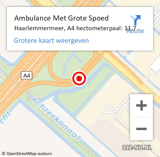 Locatie op kaart van de 112 melding: Ambulance Met Grote Spoed Naar Haarlemmermeer, A4 hectometerpaal: 11,7 op 18 november 2024 09:59