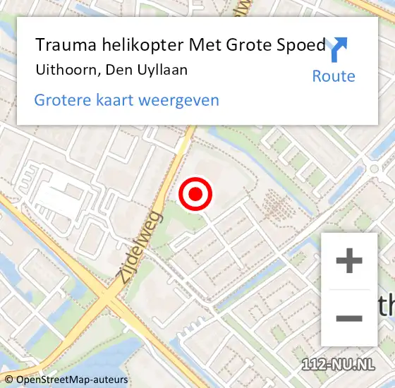 Locatie op kaart van de 112 melding: Trauma helikopter Met Grote Spoed Naar Uithoorn, Den Uyllaan op 18 november 2024 10:35