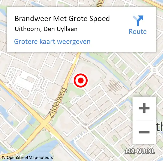 Locatie op kaart van de 112 melding: Brandweer Met Grote Spoed Naar Uithoorn, Den Uyllaan op 18 november 2024 10:39