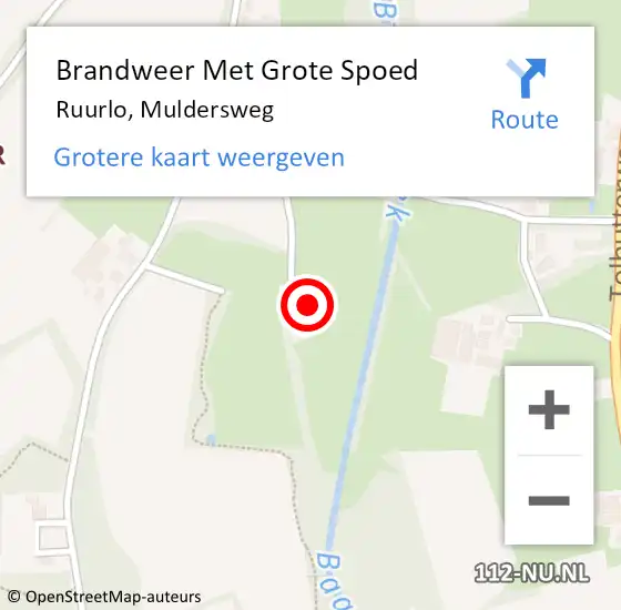 Locatie op kaart van de 112 melding: Brandweer Met Grote Spoed Naar Ruurlo, Muldersweg op 18 november 2024 10:56