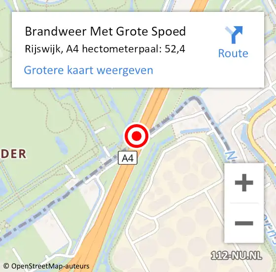 Locatie op kaart van de 112 melding: Brandweer Met Grote Spoed Naar Rijswijk, A4 hectometerpaal: 52,4 op 18 november 2024 10:59