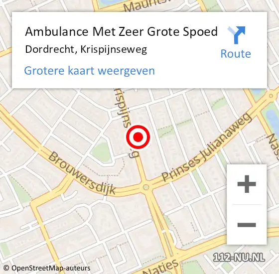 Locatie op kaart van de 112 melding: Ambulance Met Zeer Grote Spoed Naar Dordrecht, Krispijnseweg op 18 november 2024 11:07