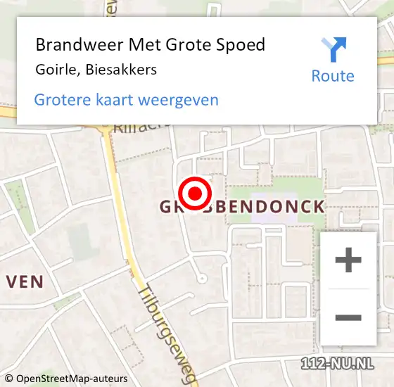 Locatie op kaart van de 112 melding: Brandweer Met Grote Spoed Naar Goirle, Biesakkers op 18 november 2024 11:13