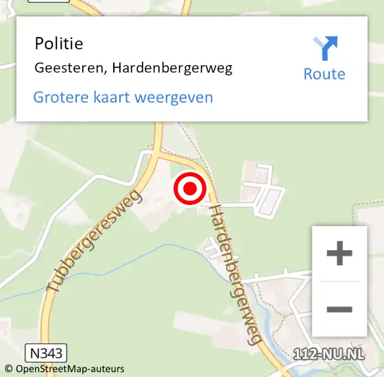 Locatie op kaart van de 112 melding: Politie Geesteren, Hardenbergerweg op 18 november 2024 11:25