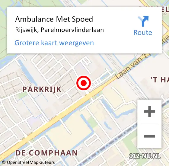 Locatie op kaart van de 112 melding: Ambulance Met Spoed Naar Rijswijk, Parelmoervlinderlaan op 18 november 2024 11:55