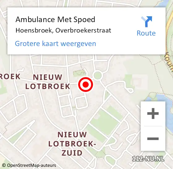 Locatie op kaart van de 112 melding: Ambulance Met Spoed Naar Hoensbroek, Overbroekerstraat op 27 oktober 2014 12:27