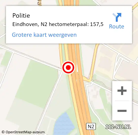 Locatie op kaart van de 112 melding: Politie Eindhoven, N2 hectometerpaal: 157,5 op 18 november 2024 12:26