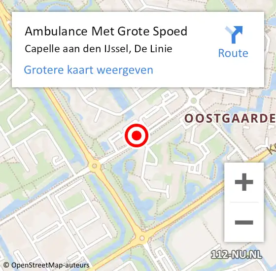 Locatie op kaart van de 112 melding: Ambulance Met Grote Spoed Naar Capelle aan den IJssel, De Linie op 18 november 2024 12:35