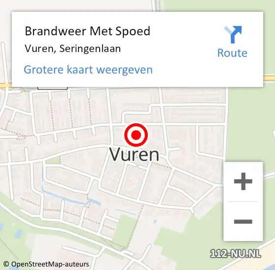 Locatie op kaart van de 112 melding: Brandweer Met Spoed Naar Vuren, Seringenlaan op 18 november 2024 13:14