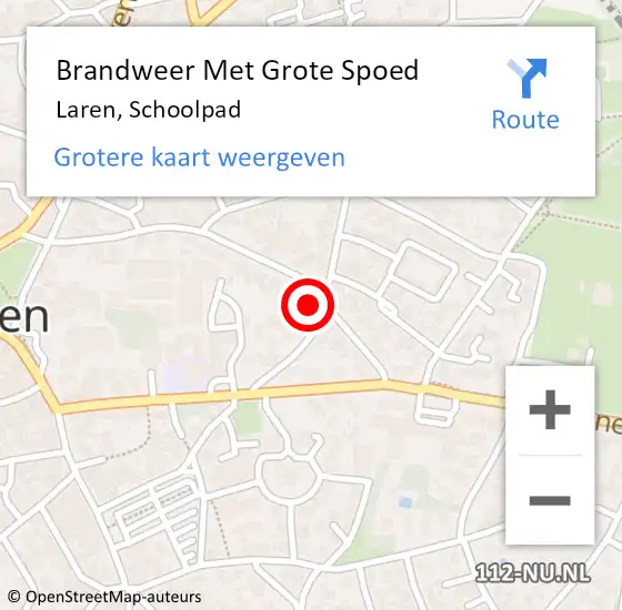 Locatie op kaart van de 112 melding: Brandweer Met Grote Spoed Naar Laren, Schoolpad op 18 november 2024 13:38