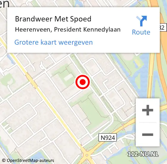 Locatie op kaart van de 112 melding: Brandweer Met Spoed Naar Heerenveen, President Kennedylaan op 18 november 2024 13:47