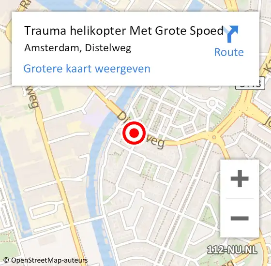 Locatie op kaart van de 112 melding: Trauma helikopter Met Grote Spoed Naar Amsterdam, Distelweg op 18 november 2024 14:38