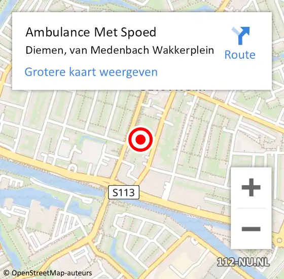 Locatie op kaart van de 112 melding: Ambulance Met Spoed Naar Diemen, van Medenbach Wakkerplein op 18 november 2024 14:48