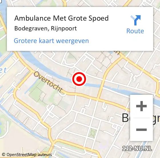 Locatie op kaart van de 112 melding: Ambulance Met Grote Spoed Naar Bodegraven, Rijnpoort op 18 november 2024 14:55