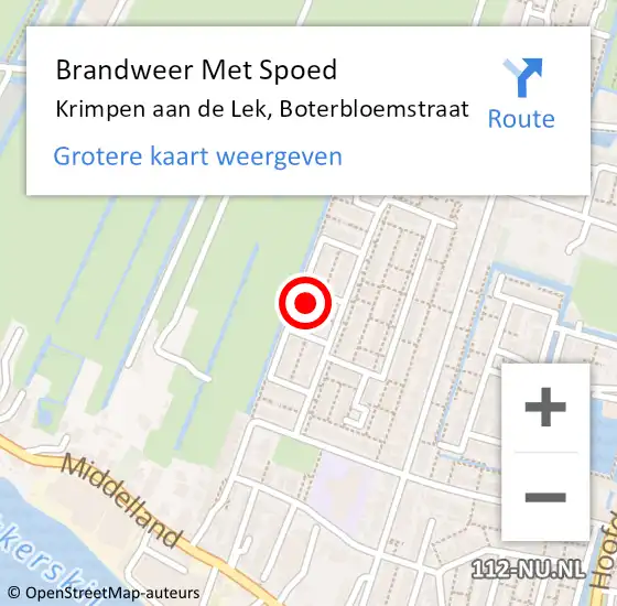 Locatie op kaart van de 112 melding: Brandweer Met Spoed Naar Krimpen aan de Lek, Boterbloemstraat op 18 november 2024 14:58