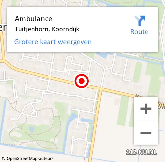 Locatie op kaart van de 112 melding: Ambulance Tuitjenhorn, Koorndijk op 18 november 2024 15:01