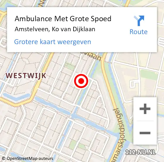 Locatie op kaart van de 112 melding: Ambulance Met Grote Spoed Naar Amstelveen, Ko van Dijklaan op 18 november 2024 15:09