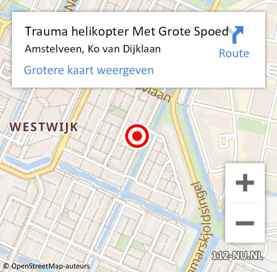 Locatie op kaart van de 112 melding: Trauma helikopter Met Grote Spoed Naar Amstelveen, Ko van Dijklaan op 18 november 2024 15:11