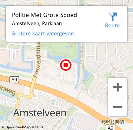 Locatie op kaart van de 112 melding: Politie Met Grote Spoed Naar Amstelveen, Parklaan op 18 november 2024 15:12