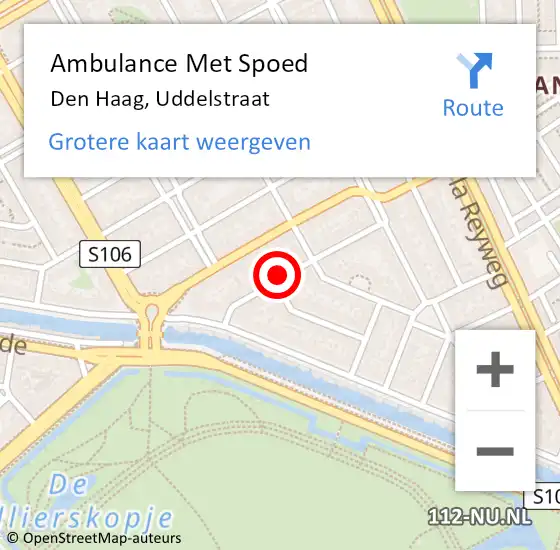 Locatie op kaart van de 112 melding: Ambulance Met Spoed Naar Den Haag, Uddelstraat op 18 november 2024 15:24