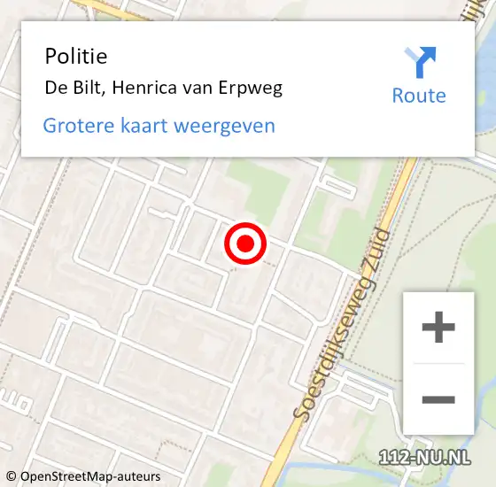 Locatie op kaart van de 112 melding: Politie De Bilt, Henrica van Erpweg op 18 november 2024 15:25