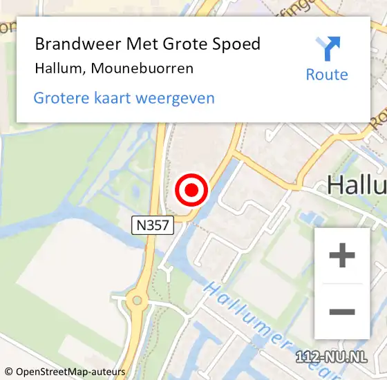 Locatie op kaart van de 112 melding: Brandweer Met Grote Spoed Naar Hallum, Mounebuorren op 18 oktober 2013 22:33