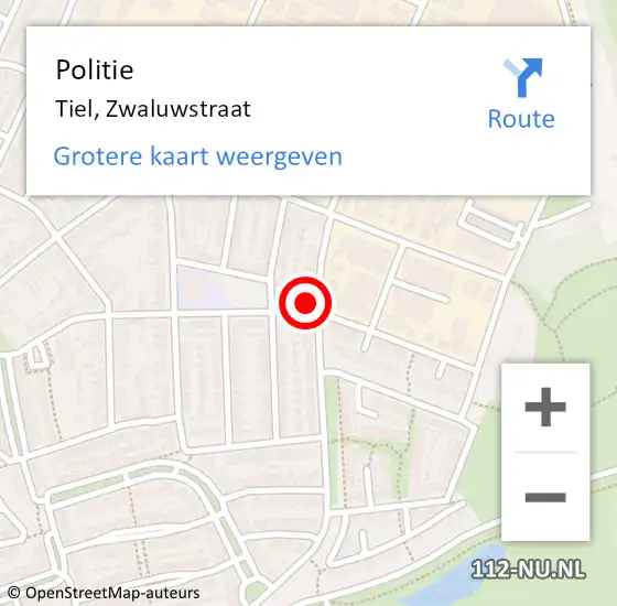 Locatie op kaart van de 112 melding: Politie Tiel, Zwaluwstraat op 18 november 2024 15:42