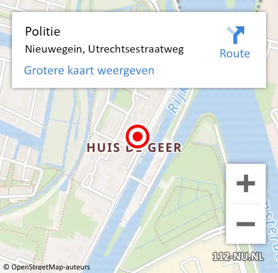 Locatie op kaart van de 112 melding: Politie Nieuwegein, Utrechtsestraatweg op 18 november 2024 16:14