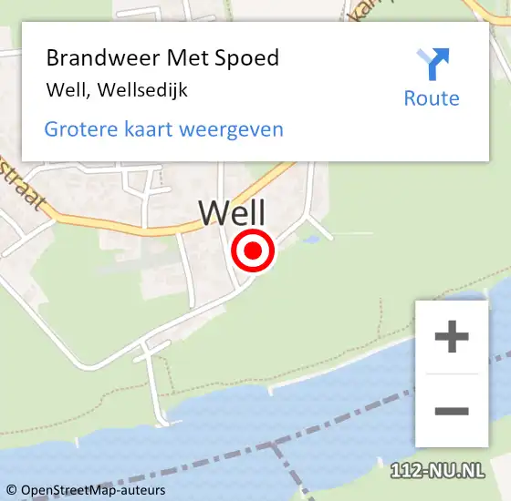 Locatie op kaart van de 112 melding: Brandweer Met Spoed Naar Well, Wellsedijk op 18 november 2024 16:23