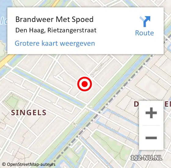 Locatie op kaart van de 112 melding: Brandweer Met Spoed Naar Den Haag, Rietzangerstraat op 18 november 2024 16:25