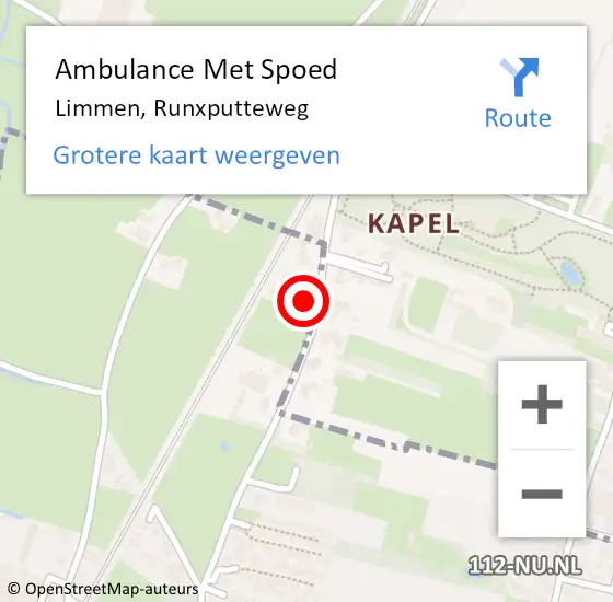 Locatie op kaart van de 112 melding: Ambulance Met Spoed Naar Limmen, Runxputteweg op 18 november 2024 16:29