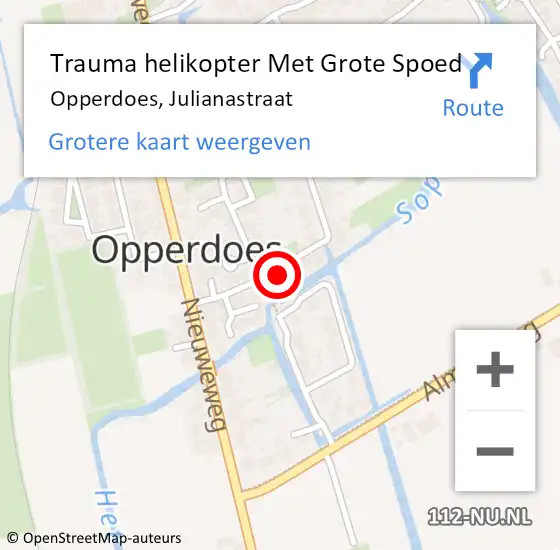 Locatie op kaart van de 112 melding: Trauma helikopter Met Grote Spoed Naar Opperdoes, Julianastraat op 18 november 2024 16:38