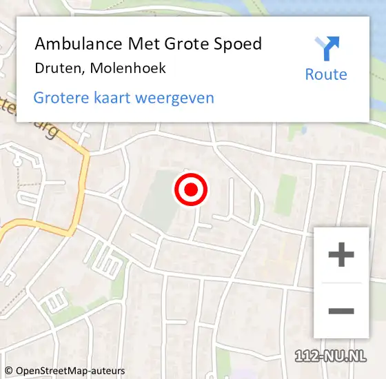 Locatie op kaart van de 112 melding: Ambulance Met Grote Spoed Naar Druten, Molenhoek op 18 november 2024 17:03