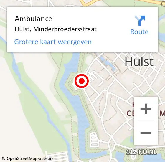 Locatie op kaart van de 112 melding: Ambulance Hulst, Minderbroedersstraat op 27 oktober 2014 13:03