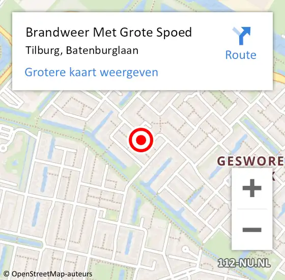 Locatie op kaart van de 112 melding: Brandweer Met Grote Spoed Naar Tilburg, Batenburglaan op 18 november 2024 17:32