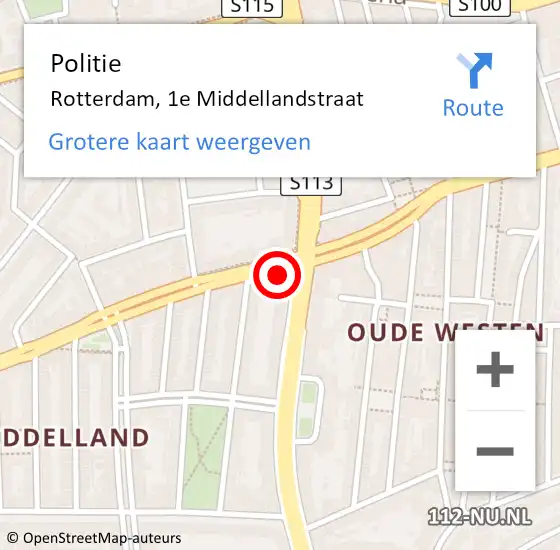 Locatie op kaart van de 112 melding: Politie Rotterdam, 1e Middellandstraat op 18 november 2024 17:50