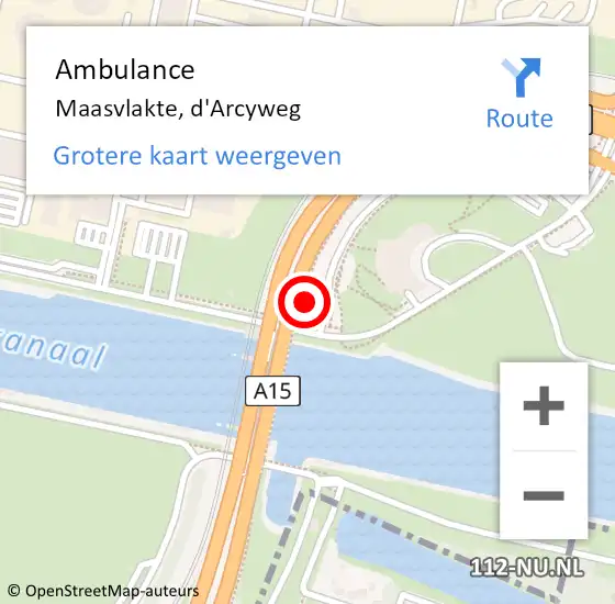 Locatie op kaart van de 112 melding: Ambulance Europoort, d'Arcyweg op 18 november 2024 17:58