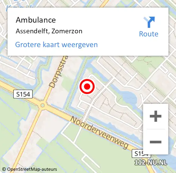 Locatie op kaart van de 112 melding: Ambulance Assendelft, Zomerzon op 18 november 2024 18:03