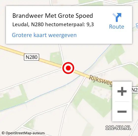 Locatie op kaart van de 112 melding: Brandweer Met Grote Spoed Naar Leudal, N280 hectometerpaal: 9,3 op 18 november 2024 18:11