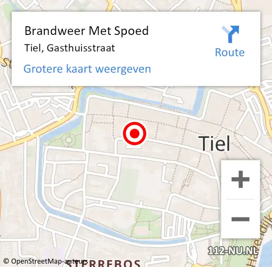 Locatie op kaart van de 112 melding: Brandweer Met Spoed Naar Tiel, Gasthuisstraat op 18 november 2024 18:22