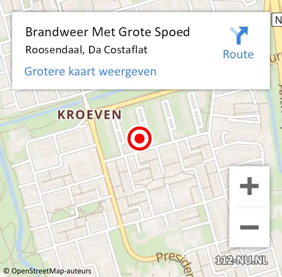 Locatie op kaart van de 112 melding: Brandweer Met Grote Spoed Naar Roosendaal, Da Costaflat op 18 november 2024 18:27