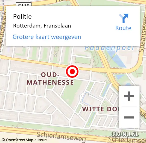 Locatie op kaart van de 112 melding: Politie Rotterdam, Franselaan op 18 november 2024 18:40