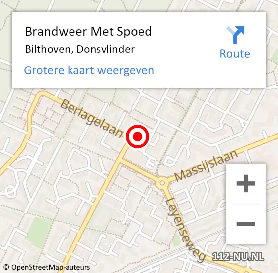 Locatie op kaart van de 112 melding: Brandweer Met Spoed Naar Bilthoven, Donsvlinder op 18 november 2024 18:56