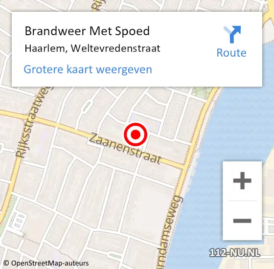 Locatie op kaart van de 112 melding: Brandweer Met Spoed Naar Haarlem, Weltevredenstraat op 18 november 2024 19:09